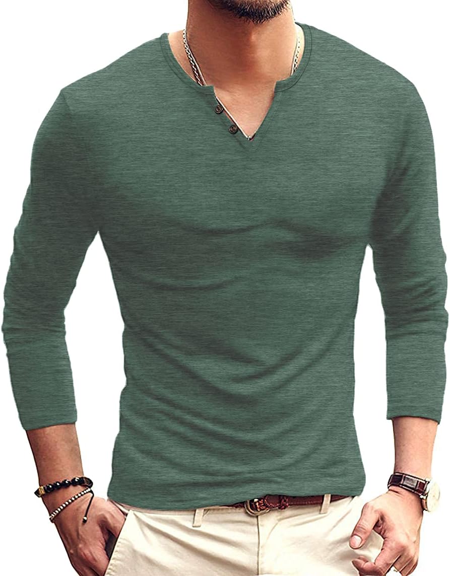 Men's Casual Slim Fit Basic Henley Short/Long Sleeve Fashion T-Shirt