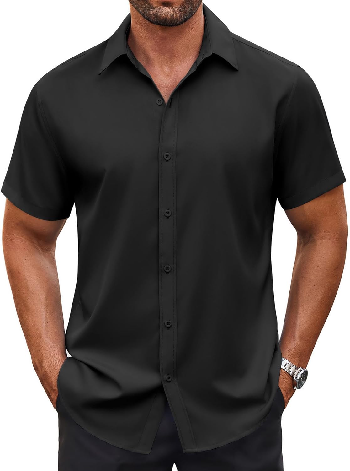 Men's Button Down Shirt Short Sleeve Dress Shirt Casual Beach Summer Wedding Shirt