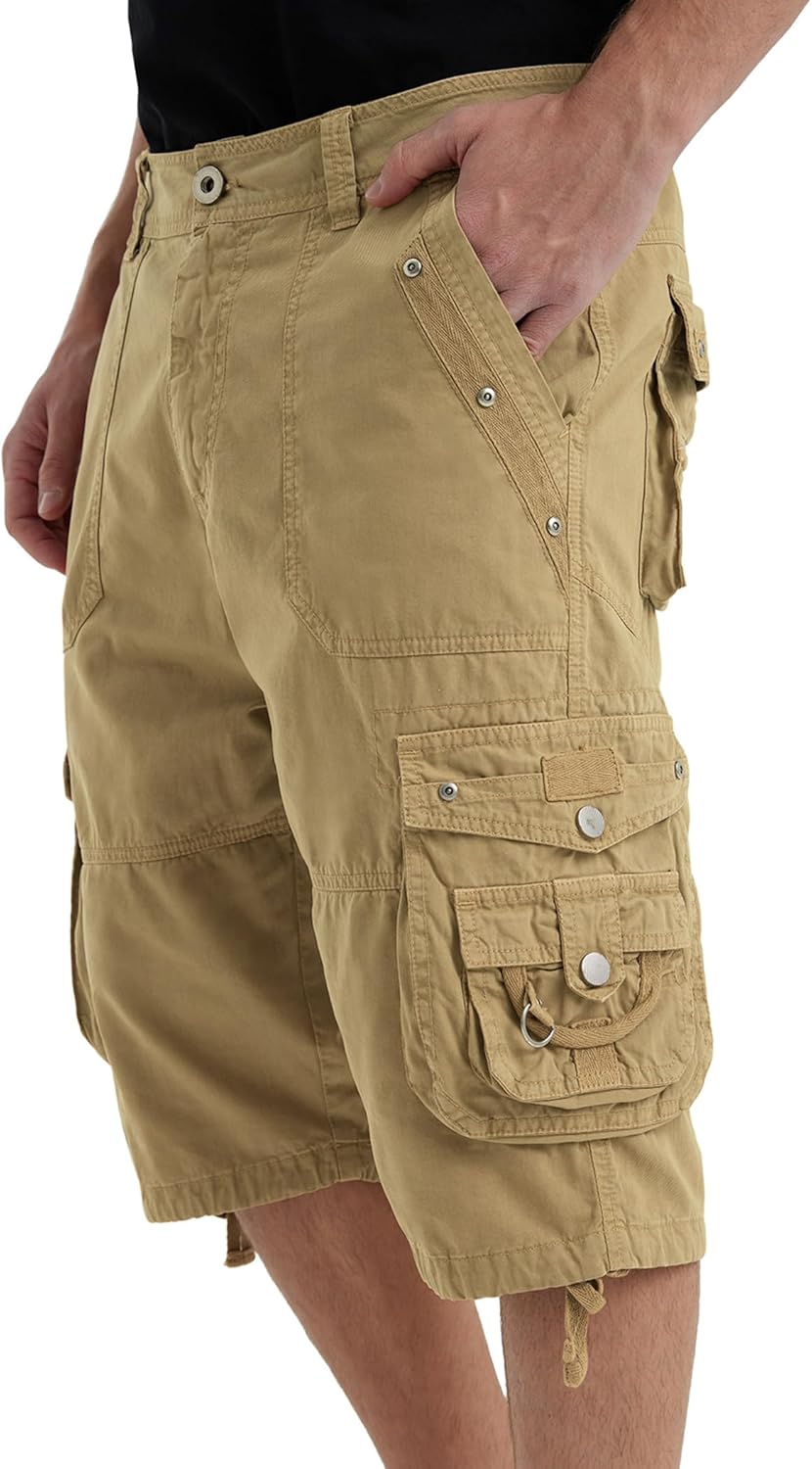 Men's Ripstop Cargo Shorts-Long Cotton Twill Straight Leg for Work Outdoor