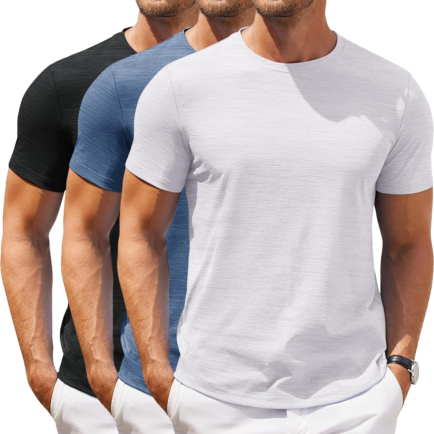 Mens Crew Neck T Shirt Short Sleeve Casual Summer Basic Tee Slim Fit Workout T-Shirt