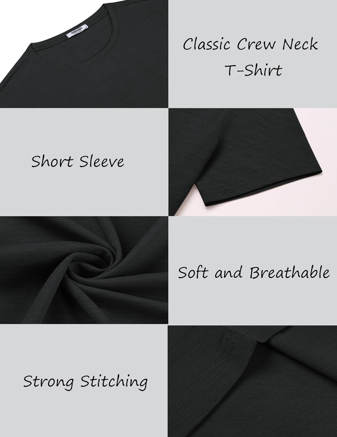 Mens Crew Neck T Shirt Short Sleeve Casual Summer Basic Tee Slim Fit Workout T-Shirt