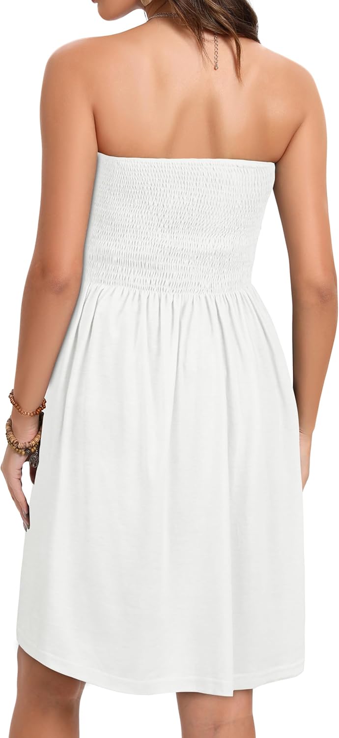 Summer Dresses for Women Strapless Casual Beach Cover Ups Tube Top Sundress