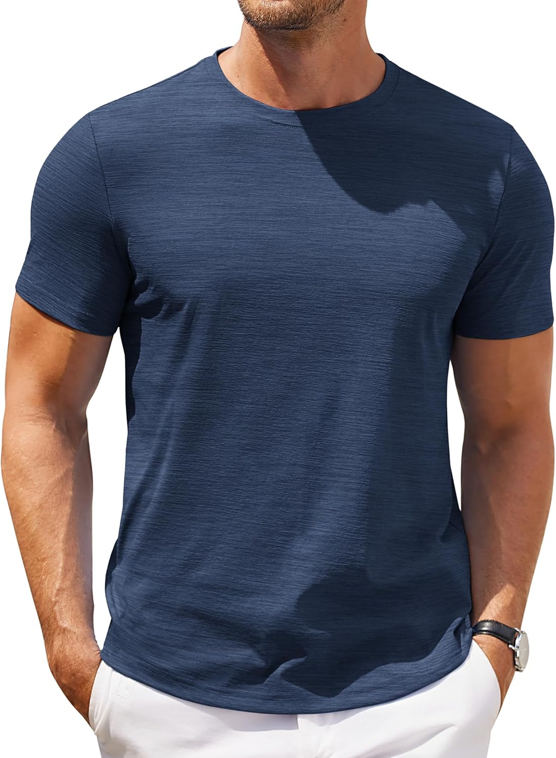 Mens Crew Neck T Shirt Short Sleeve Casual Summer Basic Tee Slim Fit Workout T-Shirt