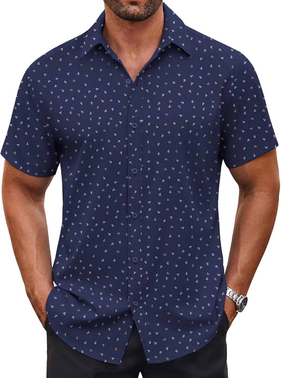 Men's Button Down Shirt Short Sleeve Dress Shirt Casual Beach Summer Wedding Shirt