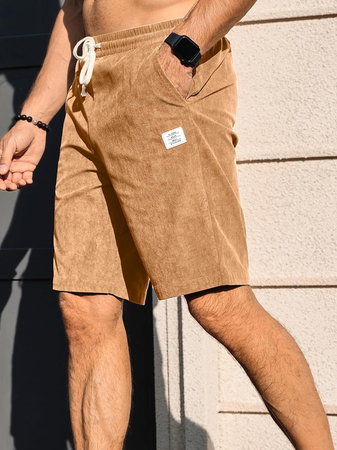 Mens Corduroy Shorts Casual 7 Inch Inseam Elastic Waist Drawstring Summer Beach Short